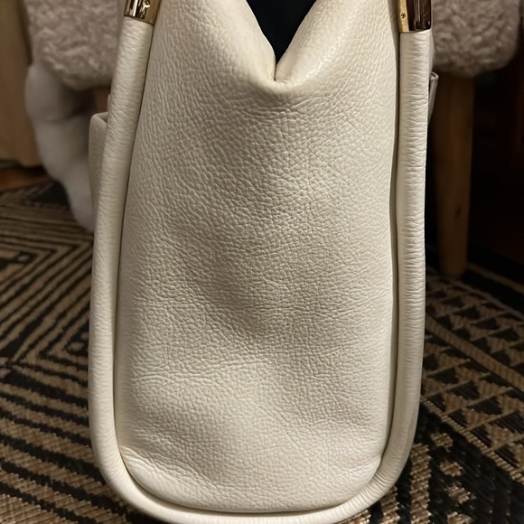Thacker Eggshell Gold Terry Tote Work Bag Purse Cream Leather w/ Wallet - Picture 8 of 16